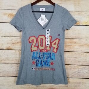 Majestic‎ 2014 MLB ALL STAR GAME Grey T SHIRT Size M Red & Blue Graphic Top New